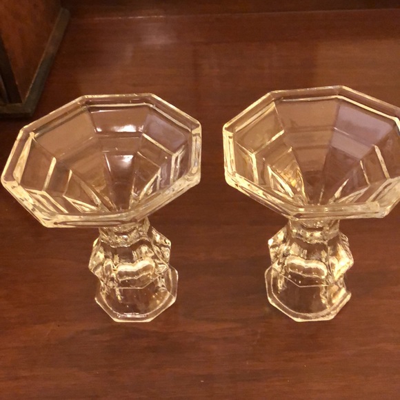 VINTAGE OCTAGON CLEAR GLASS 4” CANDLESTICK HOLDERS EXCELLENT CONDITION - #311 - Picture 5 of 7